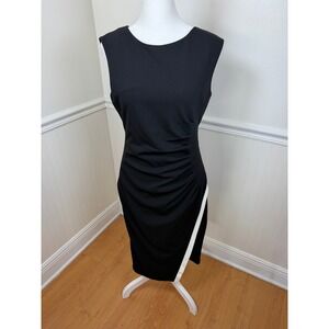 Calvin Klein Sheath Dress Womens 6 Black Ruched Contrast Trim CD8C1V8H